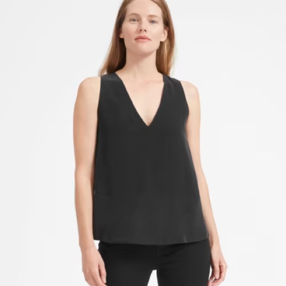 NWOT Black Everlane Double-Lined Silk V-Neck Tank